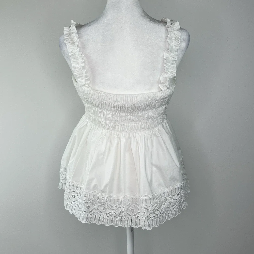 TORY BURCH White Smocked Lace Eyelet Ruffle‎ Boho Coastal Cowgirl Baby Doll Sz 8